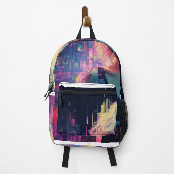 Item preview, futuristic female into a , pixelated cityscape designed and sold by freddyaiart.
