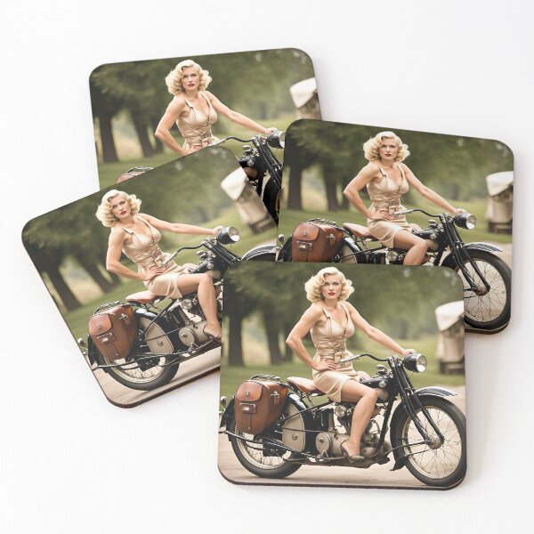Item preview, Blonde on a vintage motocycle designed and sold by Kenosuke78.
