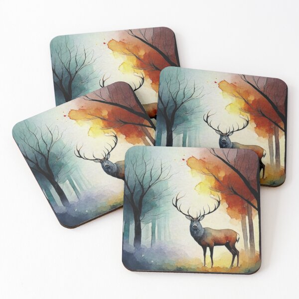Item preview, Colorful Autumnal Stag in a Mysterious Watercolor Painting designed and sold by Px  Print.