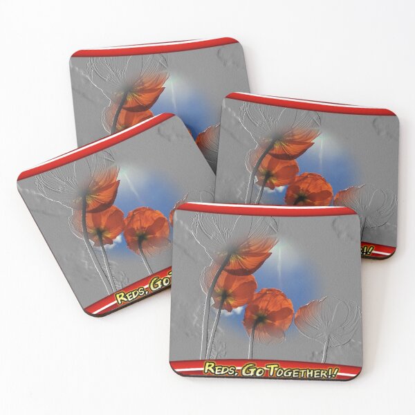 Item preview, Photo of red poppies, gray embossed pattern with red frame designed and sold by evadesignbubble.