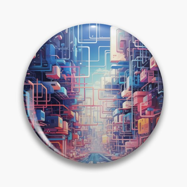 Item preview, futuristic cityscape with dense, colorful architecture designed and sold by freddyaiart.