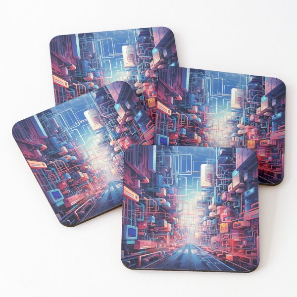 Item preview, futuristic cityscape with dense, colorful architecture designed and sold by freddyaiart.