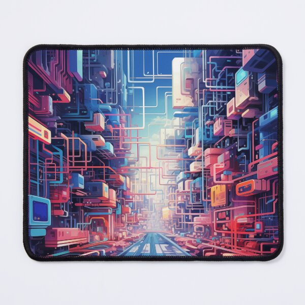 Item preview, futuristic cityscape with dense, colorful architecture designed and sold by freddyaiart.