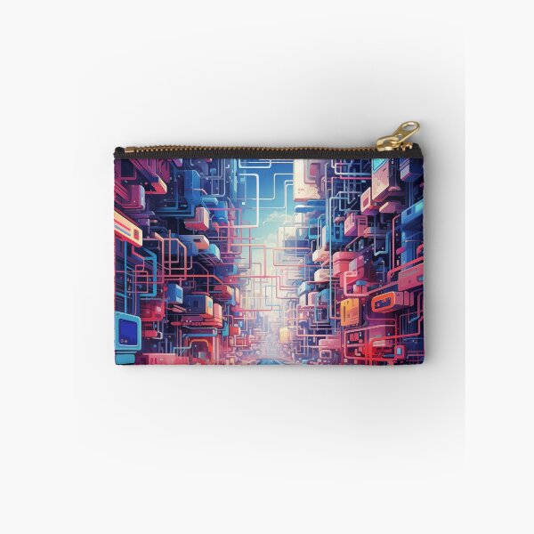 Item preview, futuristic cityscape with dense, colorful architecture designed and sold by freddyaiart.