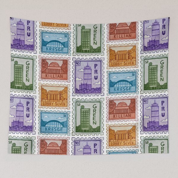 Item preview, Faux Vintage Watercolor Stamps Depicting MIT and Boston designed and sold by WrenInFlight.
