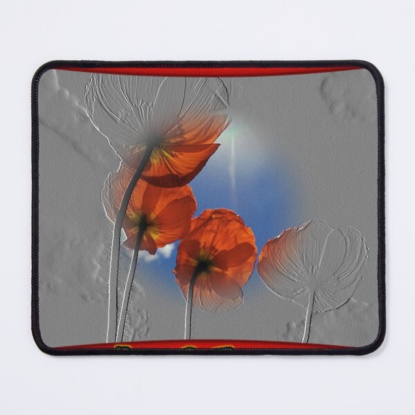 Item preview, Photo of red poppies, gray embossed pattern with red frame designed and sold by evadesignbubble.