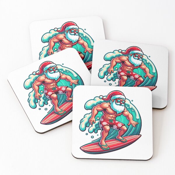 Item preview, "Surf's Up Santa - Buff Santa Surfing Holiday Wave Design designed and sold by AIARTIST1.