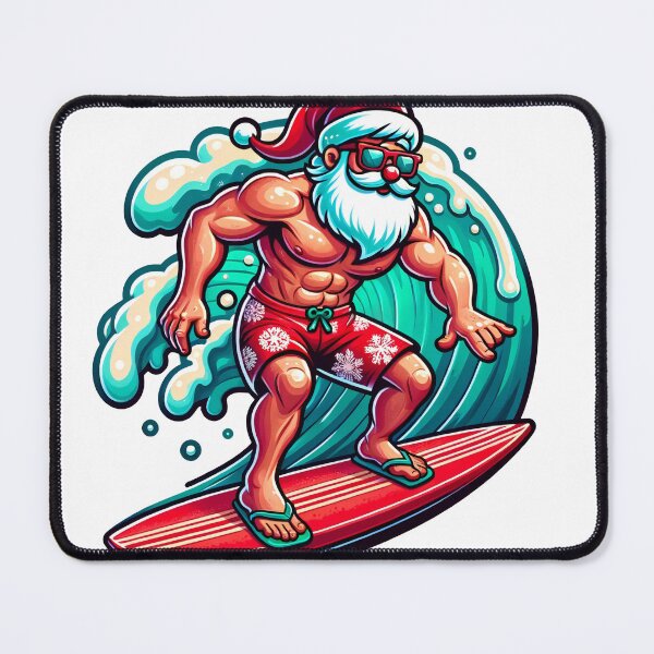 Item preview, "Surf's Up Santa - Buff Santa Surfing Holiday Wave Design designed and sold by AIARTIST1.