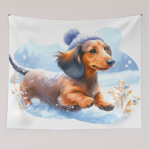 Item preview, Dachshund Through the Snow - Doxie Winter Painting designed and sold by Star-Fragment.