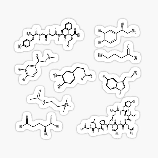 Item preview, Neurotransmetteurs Happy Chemicals Feuille d’autocollants noirs designed and sold by GrellenDraws.