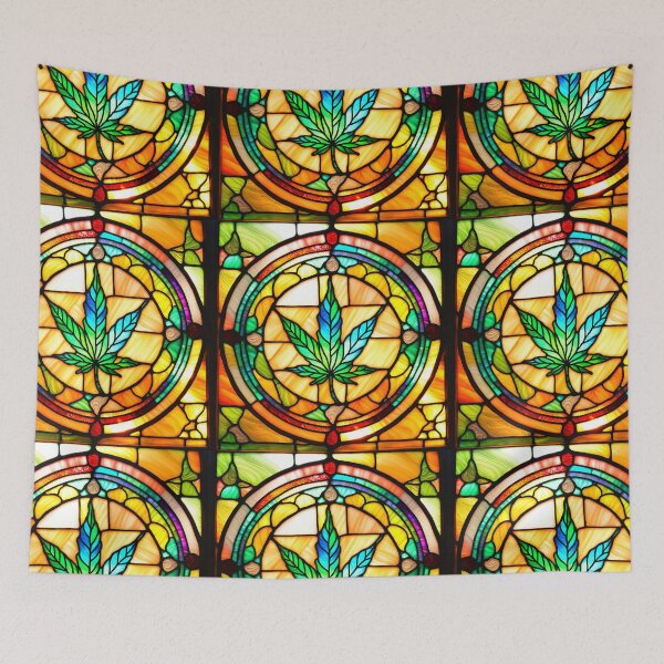 Item preview, MERRIJUANA #4~CANNABIS MARIJUANA GANGA GOD'S MEDICAL PLANT~Stained Glass Art Print~Stoner Weed Pot Head~Party Decoration~Birthday Christmas Gift~Favor designed and sold by Spinning Plates 360.