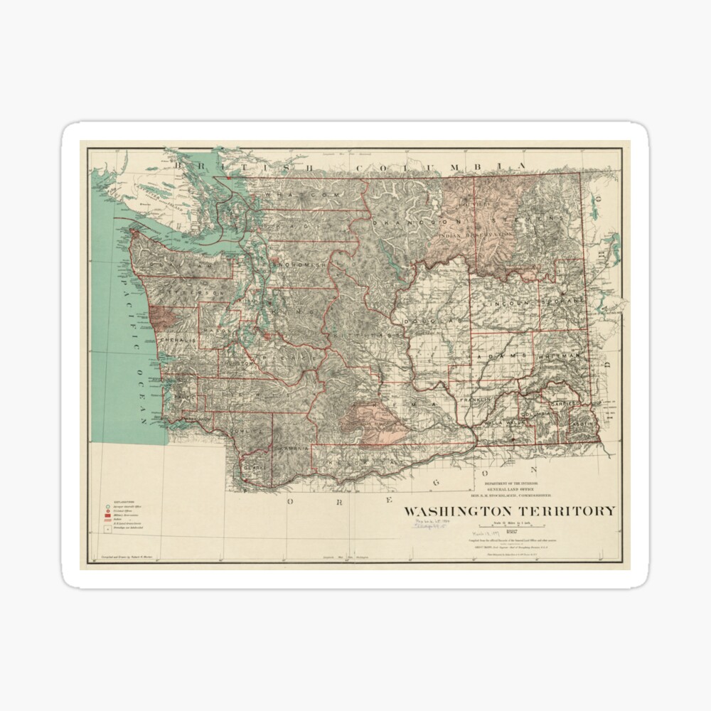 Impression Photo Carte Vintage De L Etat De Washington 17 Par Bravuramedia Redbubble