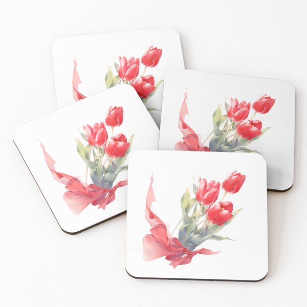 Item preview, A bunch of red tulips with fluttering ribbons designed and sold by BouquetlikeLove.