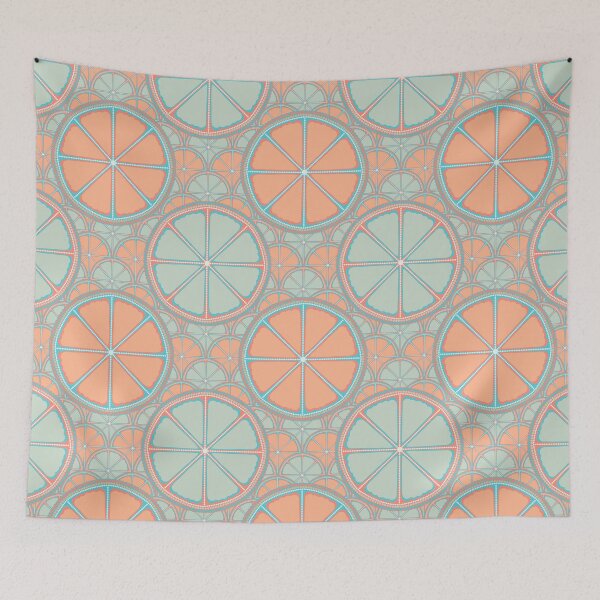 Item preview, Retro Citrus Sunset on Sea Polka Dot Mandala Scallop designed and sold by Triplicate Limited.