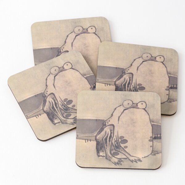 Item preview, Haiku of Grief: Ito Jakuchus Enhanced Vintage Sad Frog - Woodblock Fragment designed and sold by EmeraldeaArt.