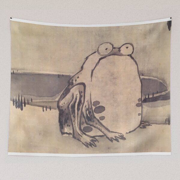 Item preview, Haiku of Grief: Ito Jakuchus Enhanced Vintage Sad Frog - Woodblock Fragment designed and sold by EmeraldeaArt.