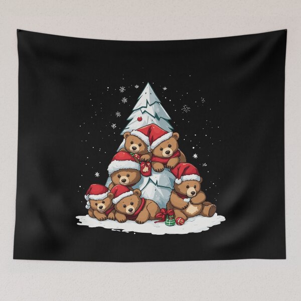 Item preview, Bear Christmas Tree in Snow Funny Family Bear Chistmas Hat designed and sold by Peculiarts.
