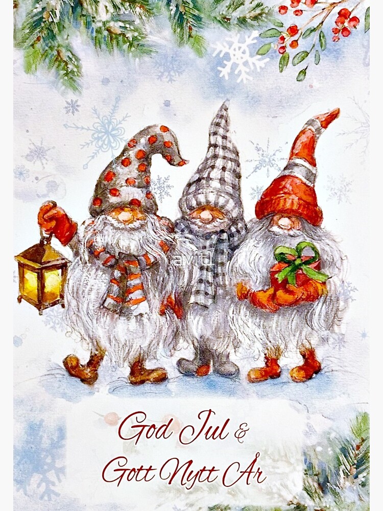 Sweden＊GOD JUL＊Christmas tapestry・* Vintage Swedish Santa Print God Jul Merry Christmas Tapestry