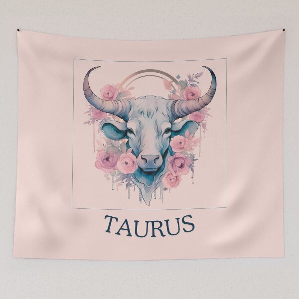 Item preview,  Colourful Taurus  Zodiac- Horescope/SunSign Theme  on pink back ground designed and sold by CosmicNook1.