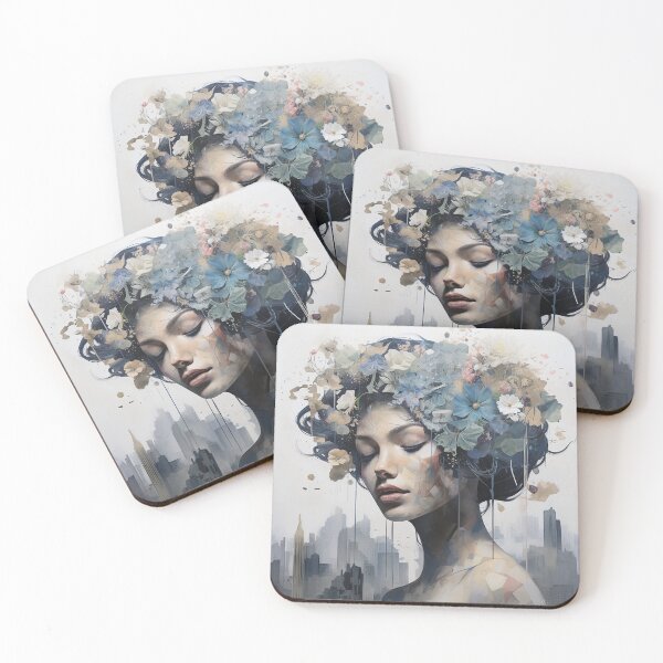 Item preview, Goddess with Pastel Petals and Concrete Geometry - an Urban Botanic Abstraction designed and sold by Dazzling Studio Art.