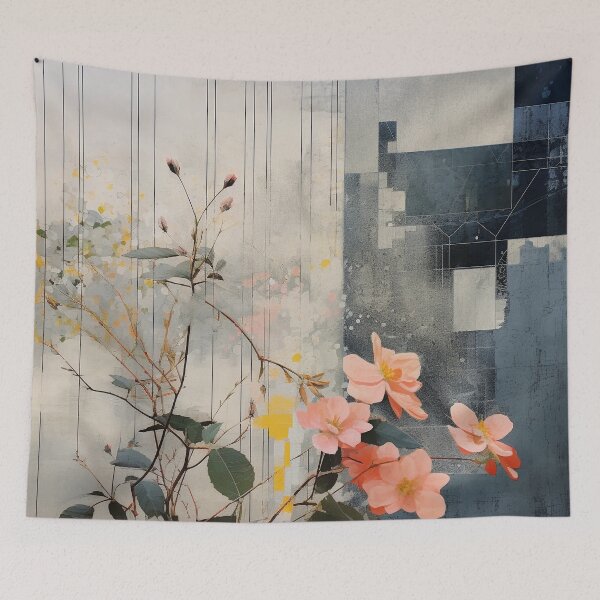 Item preview, Pastel Petals and Concrete Geometry - an Urban Botanic Abstraction designed and sold by Dazzling Studio Art.