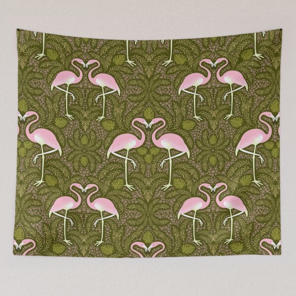 Item preview, Flamingo tropics - Thatch green designed and sold by Carina Parry Studios.
