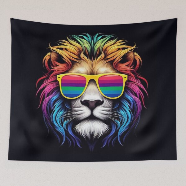 Item preview, Cool Lion with Rainbow Sunglasses and Manes designed and sold by Studio Pico.
