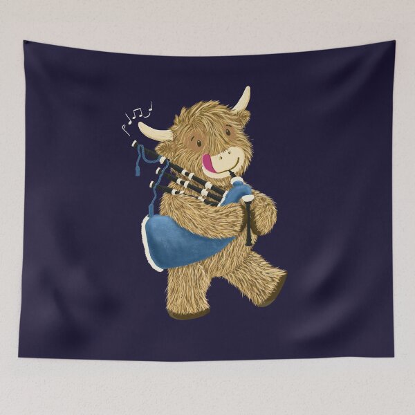 Item preview, Wee Hamish The Happy Scottish Highland Cow Playing Bagpipes designed and sold by brodyquixote.