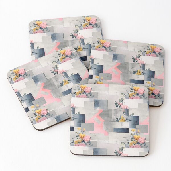Item preview, Pastel Petals and Concrete Geometry - an Urban Botanic Abstraction Pattern designed and sold by Dazzling Studio Art.