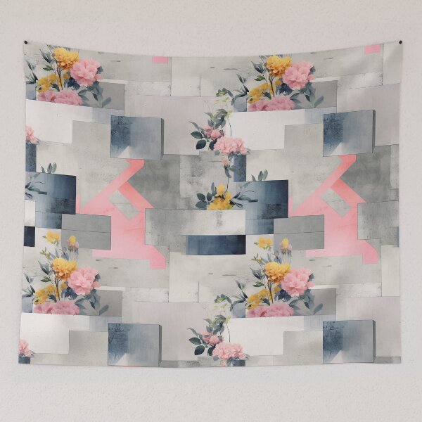 Item preview, Pastel Petals and Concrete Geometry - an Urban Botanic Abstraction Pattern designed and sold by Dazzling Studio Art.