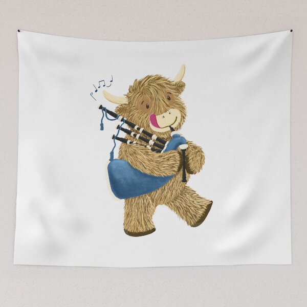 Item preview, Wee Hamish The Happy Scottish Highland Cow Plays His Bagpipes designed and sold by brodyquixote.