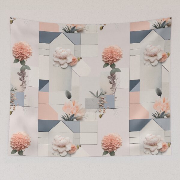 Item preview, Pastel Petals and Concrete Geometry - an Urban Botanic Abstraction Pattern designed and sold by Dazzling Studio Art.