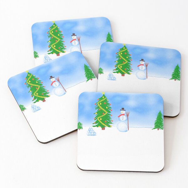 Item preview, Snowman in the forest with decorated tree with snowballs designed and sold by JuliasArtWorld.