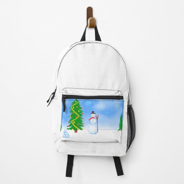 Item preview, Snowman in the forest with decorated tree with snowballs designed and sold by JuliasArtWorld.