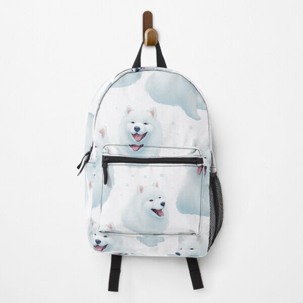 Item preview, Samoyed seamless patterns with smiling face and white background. designed and sold by Whiteblueshop.