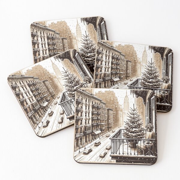 Item preview, Winter Balcony Above City Street designed and sold by PictorialWhimsy.