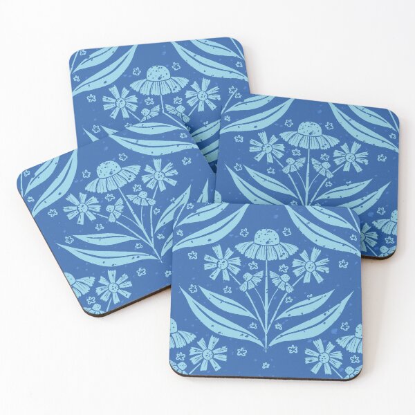 Item preview, Blue helenium block print designed and sold by tamongg14.