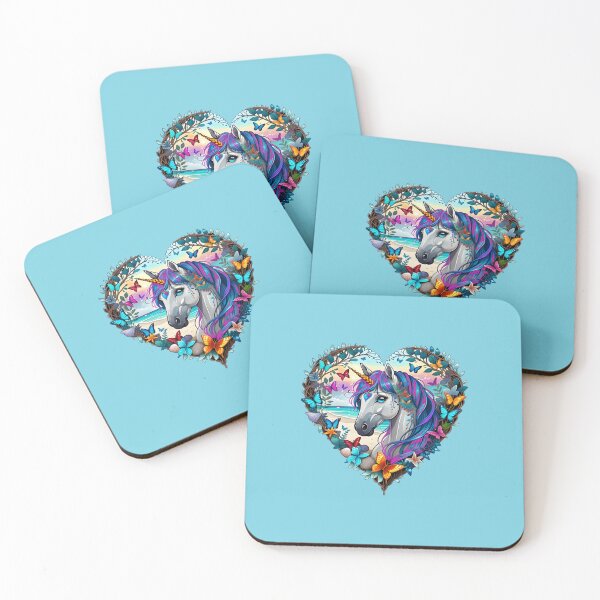 Item preview, Unicorn with Blue and Purple Hair at the Beach in a Heart Shape designed and sold by Beachy.