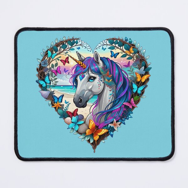 Item preview, Unicorn with Blue and Purple Hair at the Beach in a Heart Shape designed and sold by Beachy.