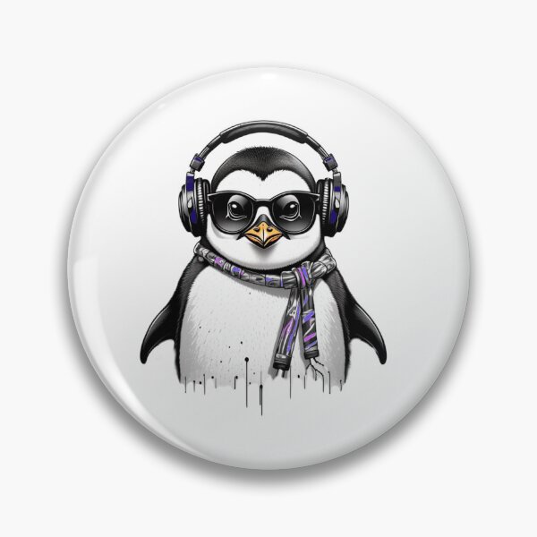 Item preview, A penguin rocking headphones and a cozy scarf designed and sold by NiRia Spot.