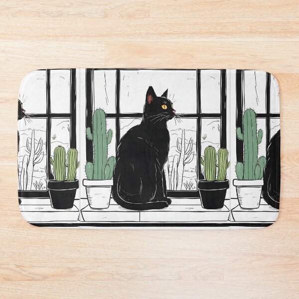 Item preview, Cartoon cacti cat  in windows designed and sold by Catophile.