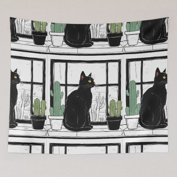 Item preview, Cartoon cacti cat  in windows designed and sold by Catophile.