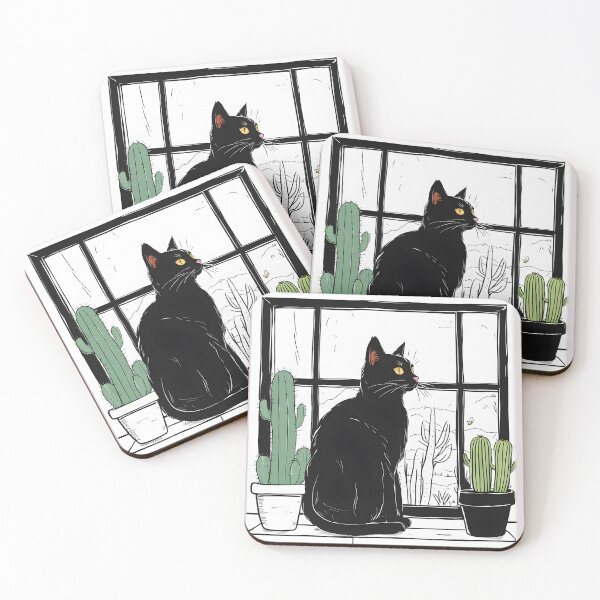 Item preview, Cartoon cacti cat  in windows designed and sold by Catophile.
