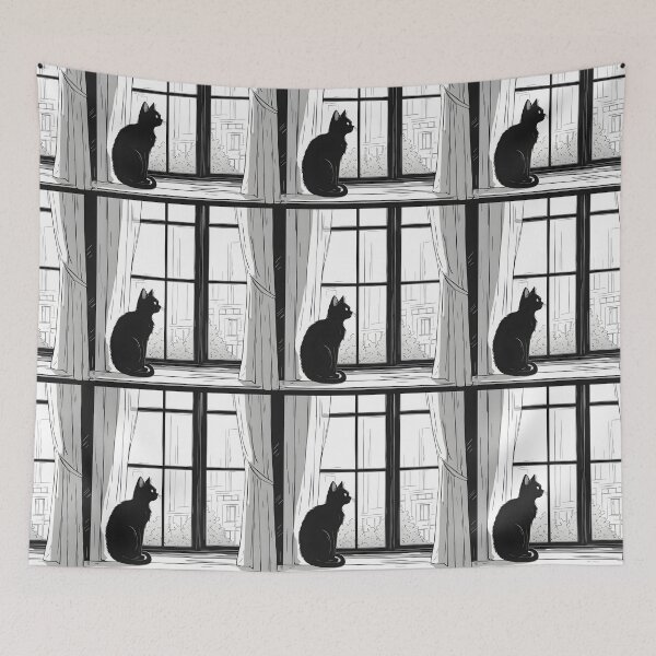 Item preview, black cat flowers and butterfliesk designed and sold by Catophile.