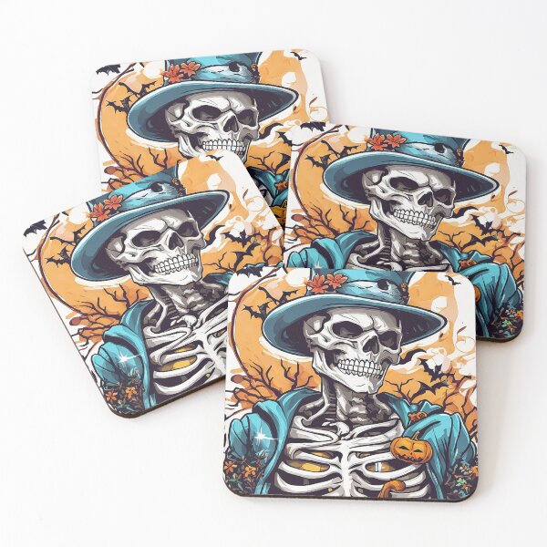 Item preview, Spooky Skeleton with Top Hat and Pumpkins designed and sold by Pixel Dome.