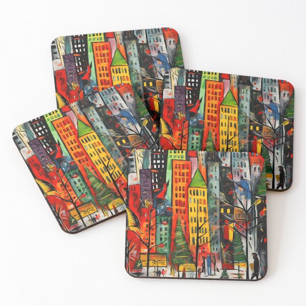 Item preview, Vibrant Metropolis Glow- A Christmas Celebration through Diverse Artistic Flairs of Neo Expressionism and Cubism designed and sold by OlfactoART Studio.