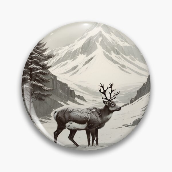 Item preview, Vintage Reindeer Art with Majestic Christmas Mountain Backdrop - Holiday Home Decor designed and sold by Printoncate.