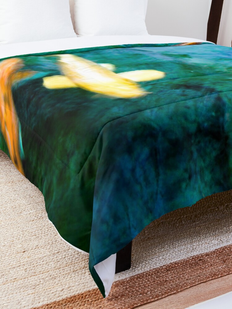 Alternate view of Turquoise Waters Yellow and Orange Koi Fish Zen Nature Photograph Comforter