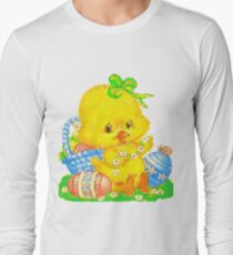 Vintage Cute Easter Duckling and Easter Egg Long Sleeve T-Shirt