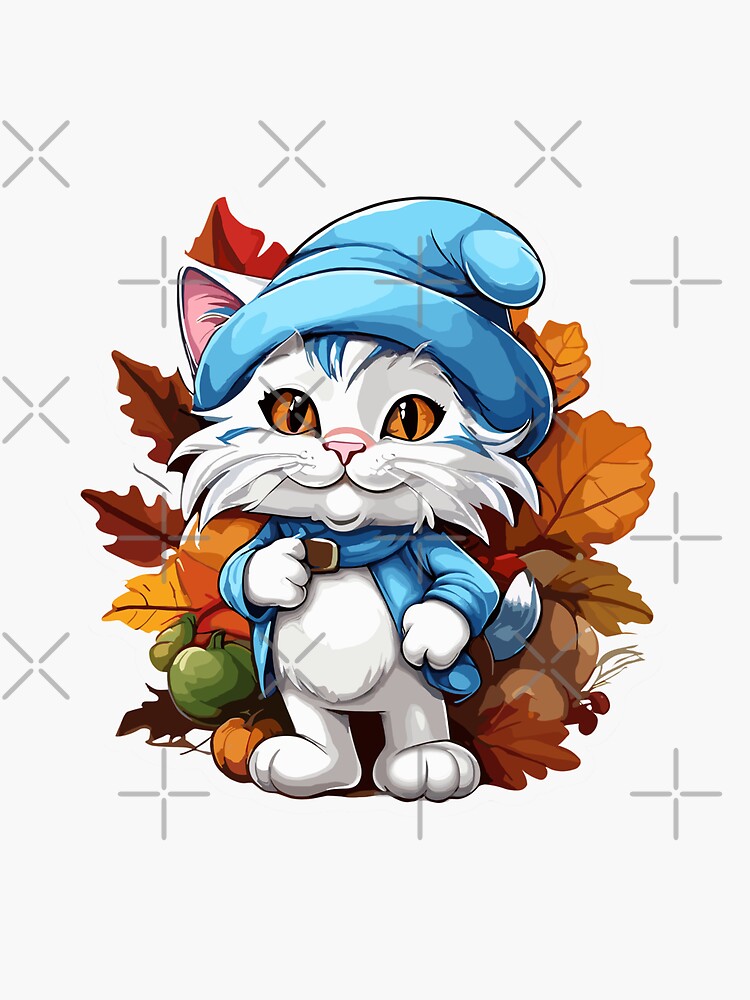  Sticker Cat Meme Blue Smurf Waterproof Sticker Label